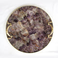 Amethyst Agate Serving Tray With Brass Handles | Circular